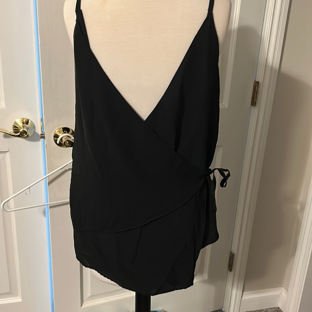 Zara wrap black silk like tank
